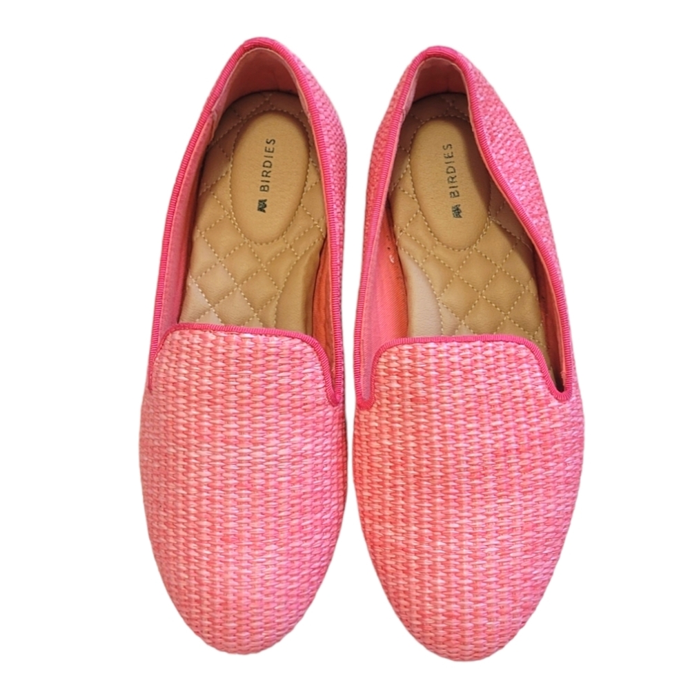 Birdies Pink Raffia Slip On Loafers